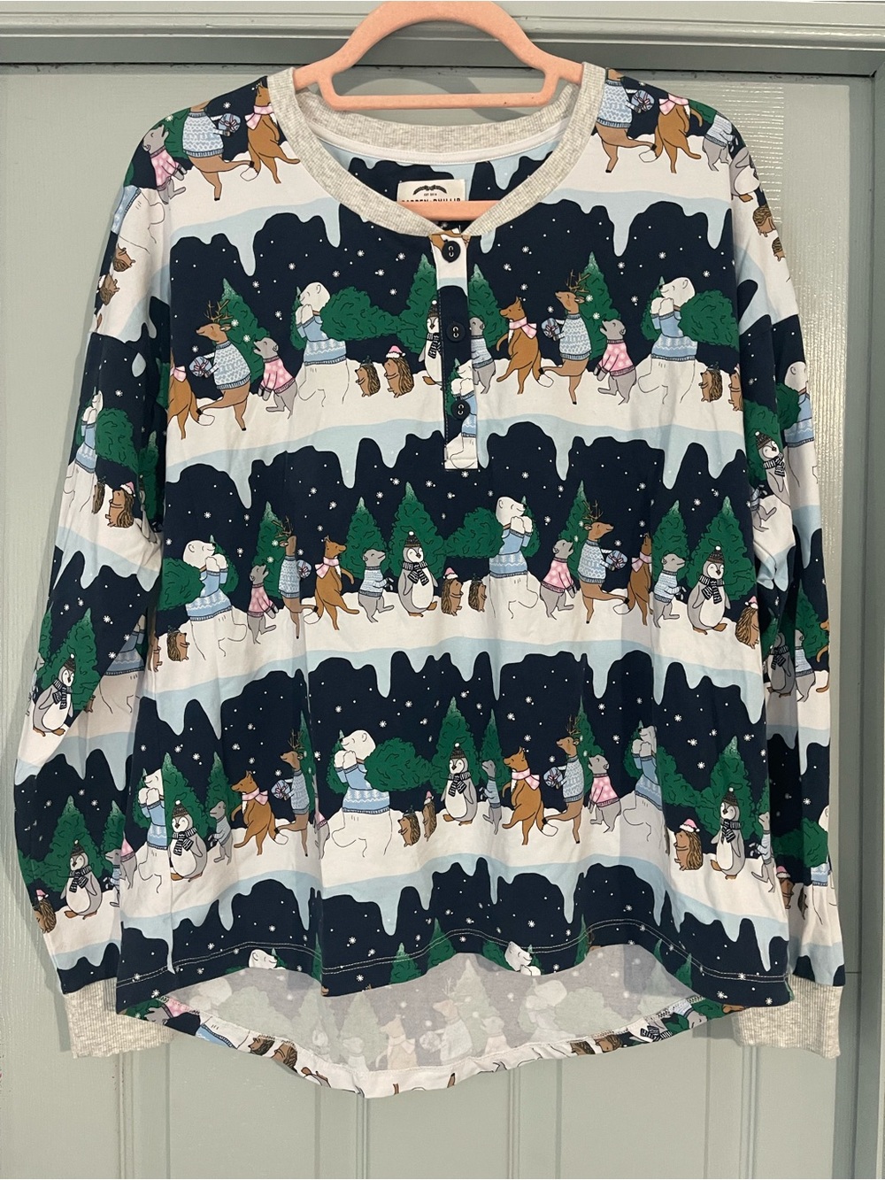 Navy Holiday Animal Print Long-Sleeve Pajama Set